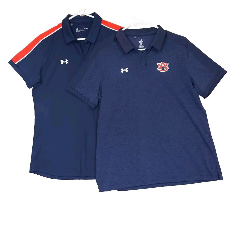 Set of 2 Under Armour Polo Shirt Navy Blue Auburn Tigers SEC Football Sz Large